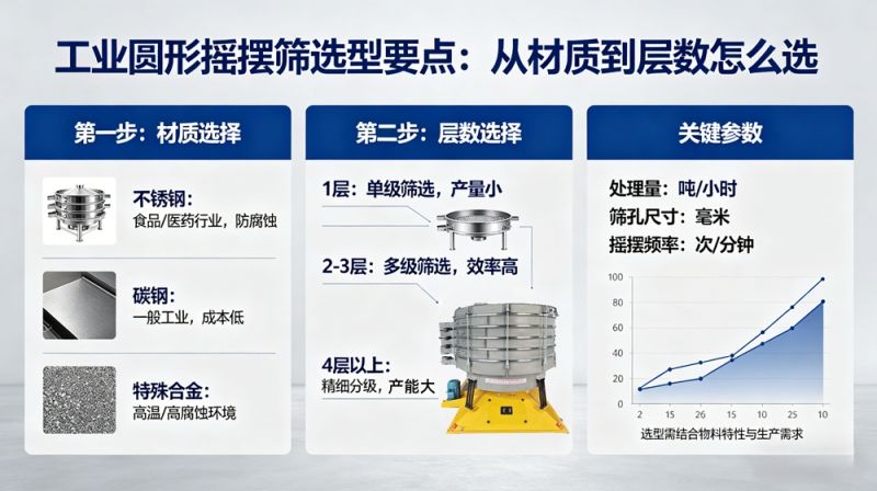 工业圆形摇摆筛选型要点：从材质到层数怎么选