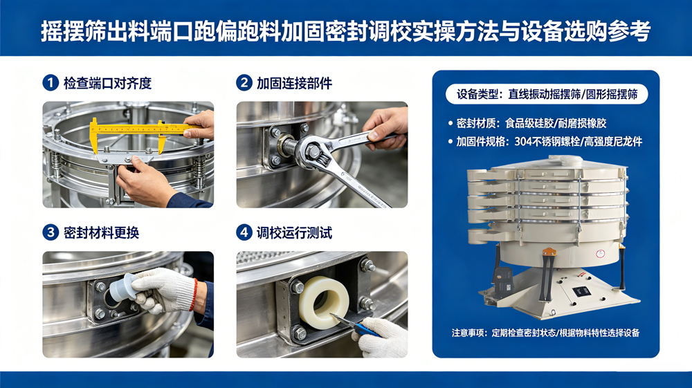 摇摆筛出料端口跑偏跑料加固密封调校实操方法与设备选购参考